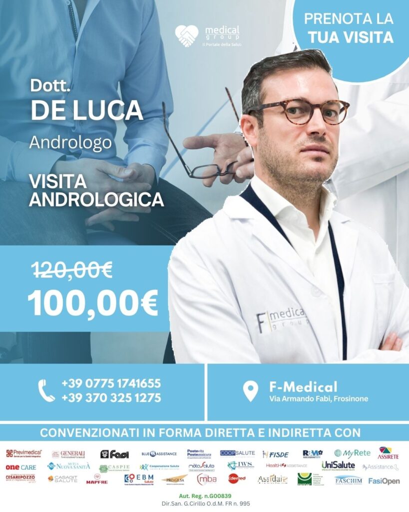 Prenota ora la Tua Visita Specialistica Andrologica con il Dottor Francesco De Luca affidati ai Migliori Specialisti in Andrologia, presso F-Medical Group di Frosinone.