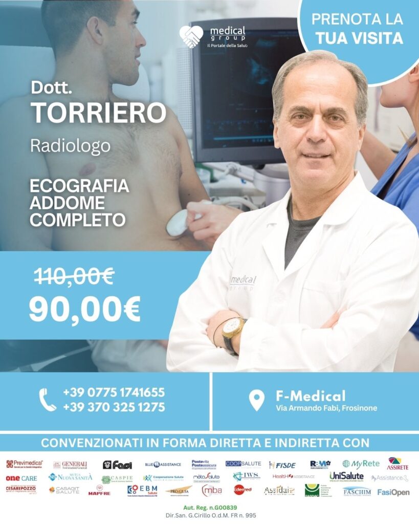 Prenota ora la Tua Ecografia Addome Completo €90 con Dottor Fabio Torriero nel F-Medical Group di Frosinone