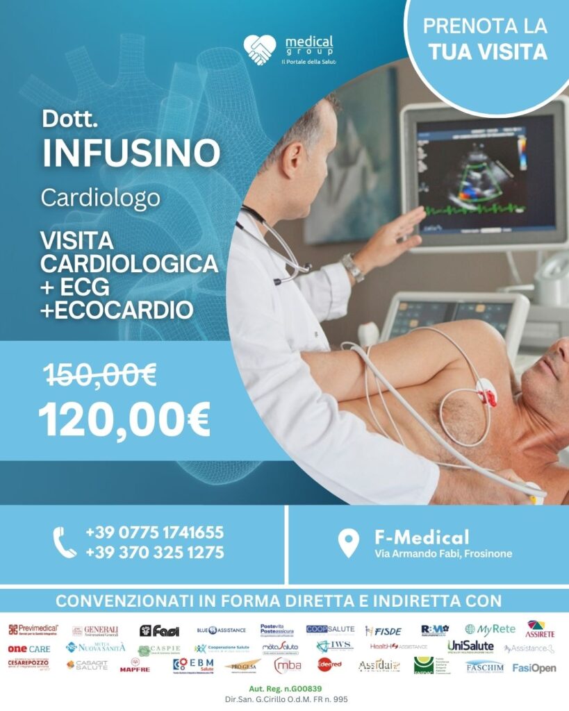 Tariffa Dott. Fabio Infusino VISITA-CADIOLOGICA-ECG-ECOCARDIOGRAMMA nel F-Medical Group di Frosinone