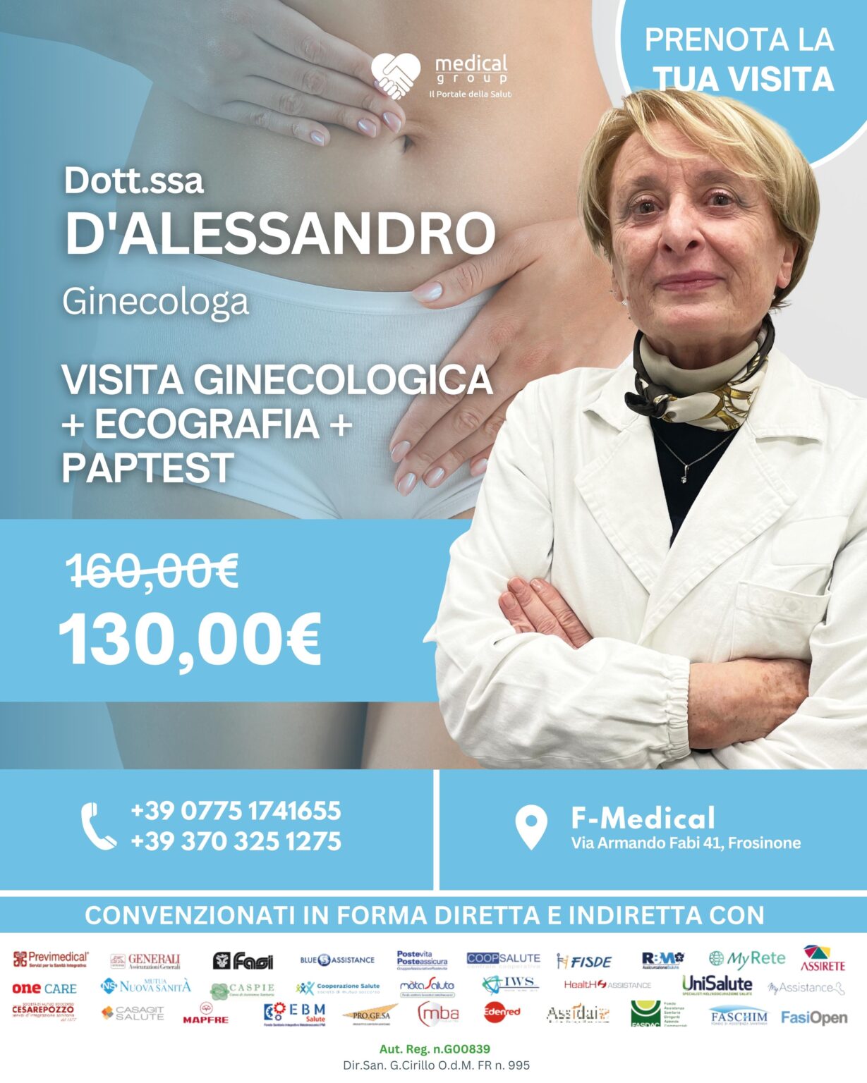 Tariffa del Mese-Poliambulatorio-Ginecologia-Dotto.ssa Maria D'alessandro nel F-Medical Group di Frosinone