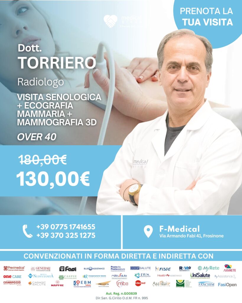 Tariffe del Mese Poliambulatorio F-Medical Frosinone Visita Senologica + Ecografia MAMMARIA + Mammografia 3D TORRIERO