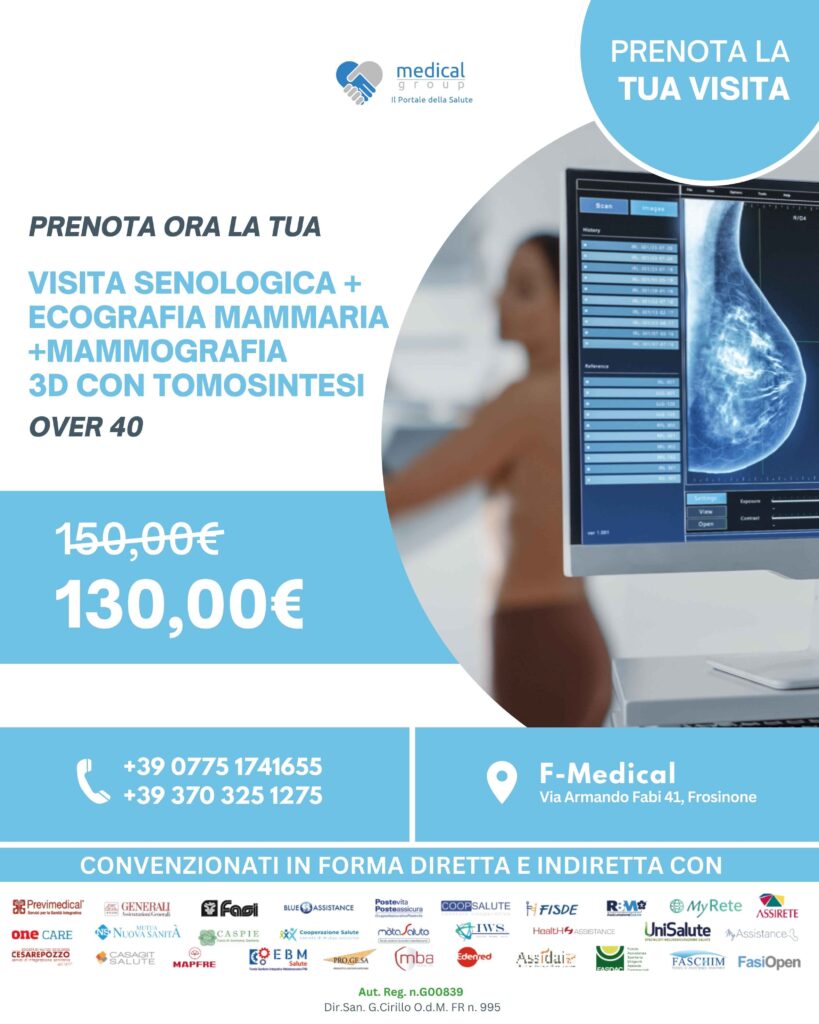 Tariffe del Mese Radiologia F-Medical Frosinone Visita Senologica + Ecografia Mammaria + Mammografia 3d con Tomosintesi Over 40