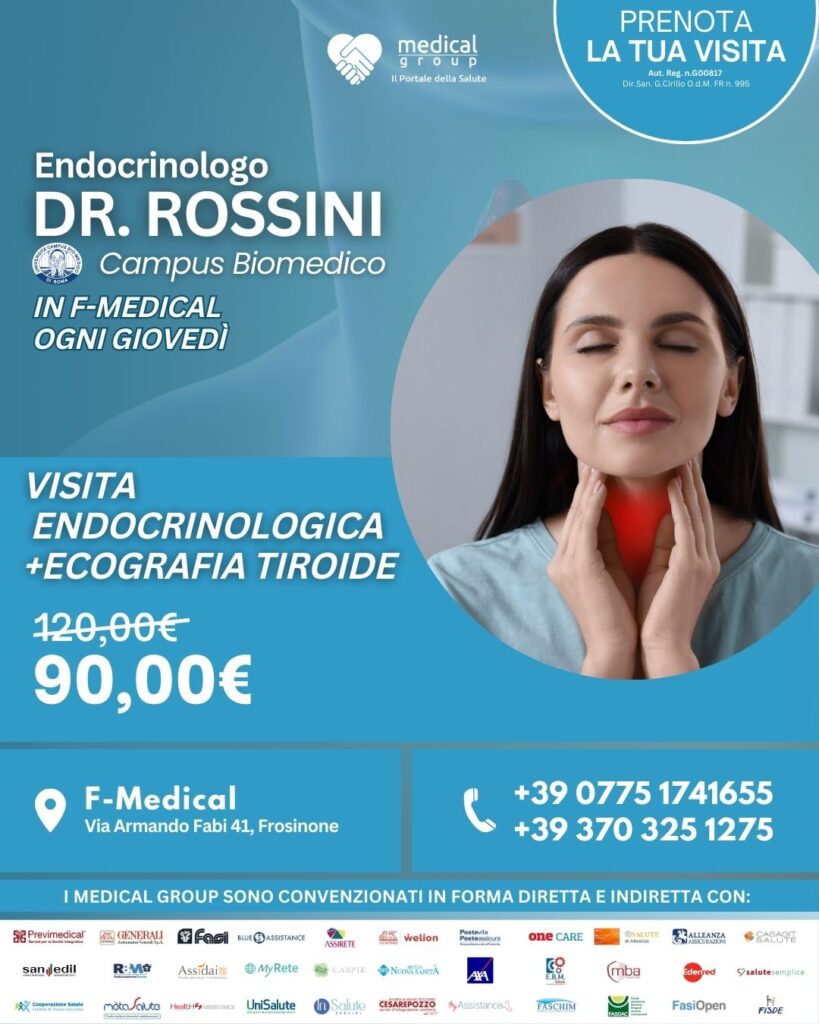Tariffe del Mese Poliambulatorio F-Medical Frosinone VISITA ENDOCRINOLOGICA + ECOGRAFIA TIROIDE DR.ROSSINI