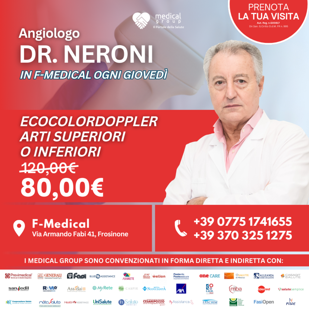 Tariffe del Mese Poliambulatorio F-Medical Frosinone ECOCOLORDOPPLER ARTI SUPERIORI O INFERIORI - DOTTOR NERONI