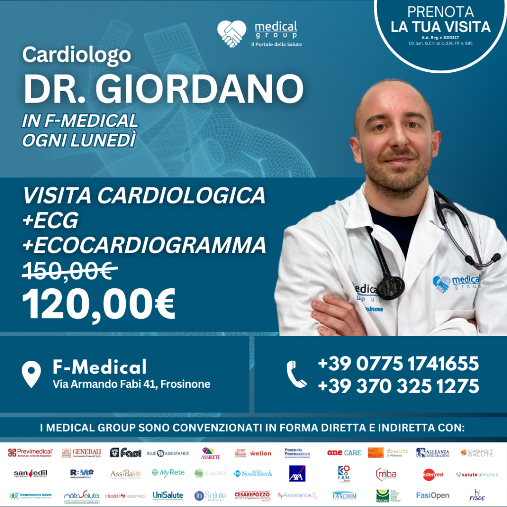 Tariffe del Mese Poliambulatorio F-Medical Frosinone VISITA CARDIOLOGICA + ECG + ECOCARDIOGRAMMA DOTT. GIORDANO