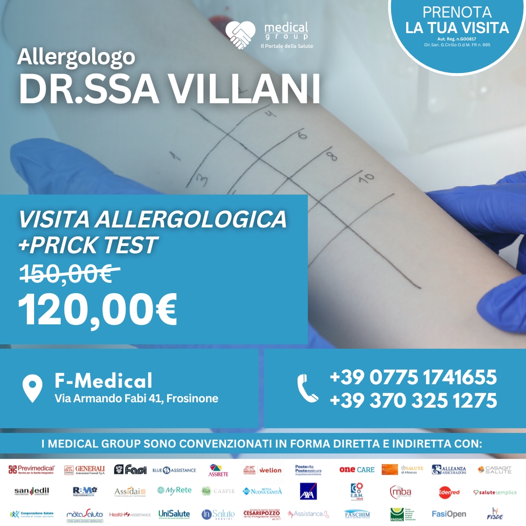Tariffe del Mese Poliambulatorio F-Medical Frosinone VISITA ALLERGOLOGICA + TEST - Dr.Villani
