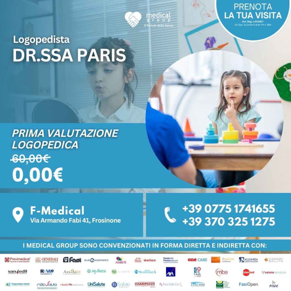 Tariffe del Mese Poliambulatorio Pediatrico Pediatrico F-Medical Frosinone PRIMO COLLOQUIO COMPORTAMENTALE DOTT.SSA PARIS