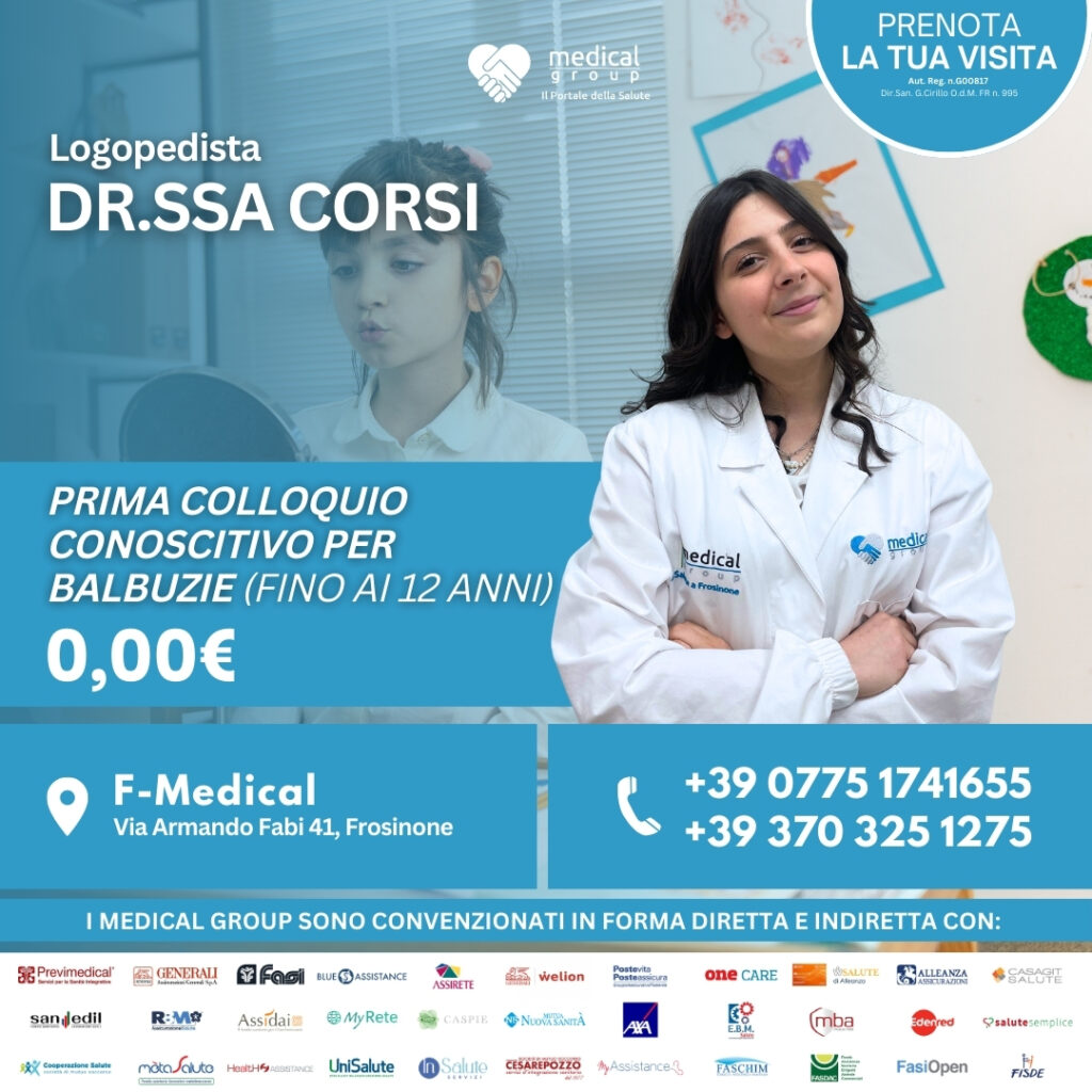 Tariffe del Mese Poliambulatorio Pediatrico F-Medical Frosinone PRIMA COLLOQUIO PER VALUTAZIONE BALBUZIE (fino ai 12 anni) DOTT.SSA CORSI