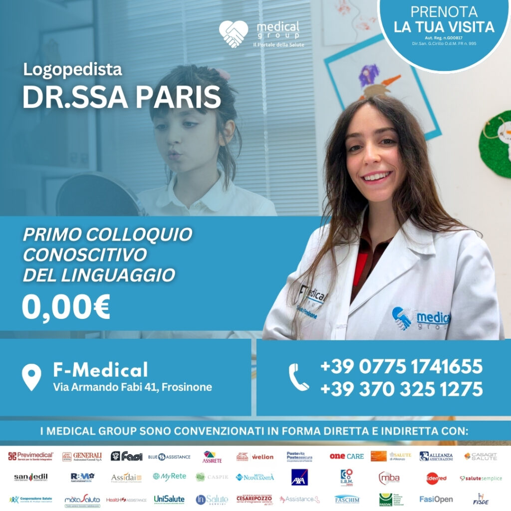 Tariffe del Mese Poliambulatorio Pediatrico F-Medical Frosinone PRIMo COLLOQUIO PER VALUTAZIONE DEL LINGUAGGIO) DOTT.SSA paris