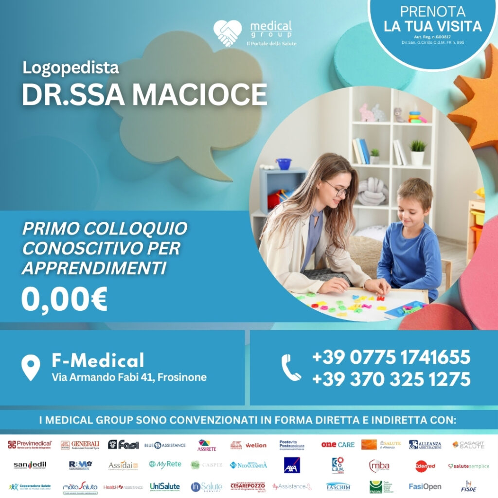 Tariffe del Mese Poliambulatorio Pediatrico F-Medical Frosinone PRIMo COLLOQUIO PER VALUTAZIONE apprendimenti DOTT.SSA macioce