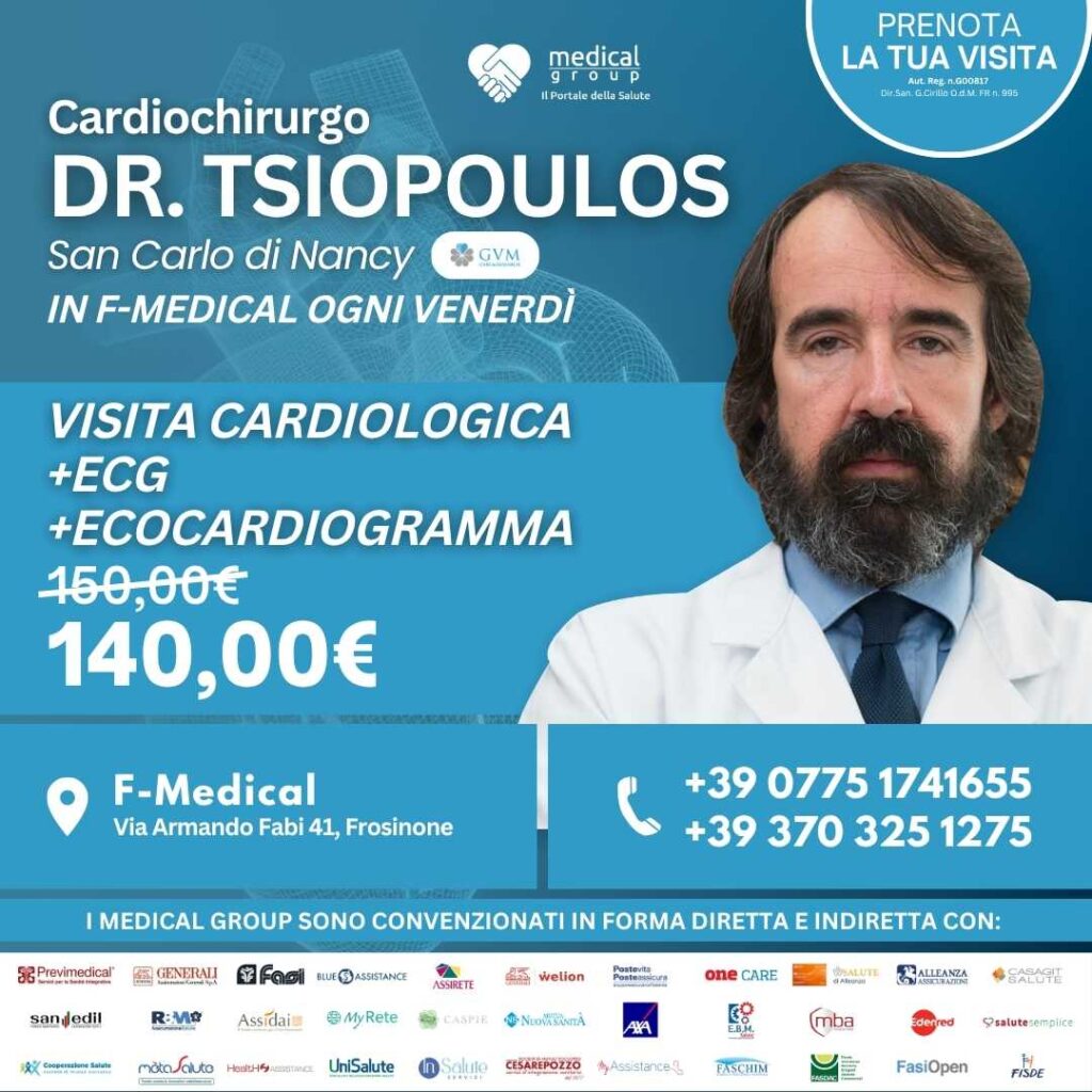 Tariffe del Mese Poliambulatorio F-Medical Frosinone VISITA CARDIOLOGICA + ECG + ECOCARDIOGRAMMA DOTT. TSIOPOULOS