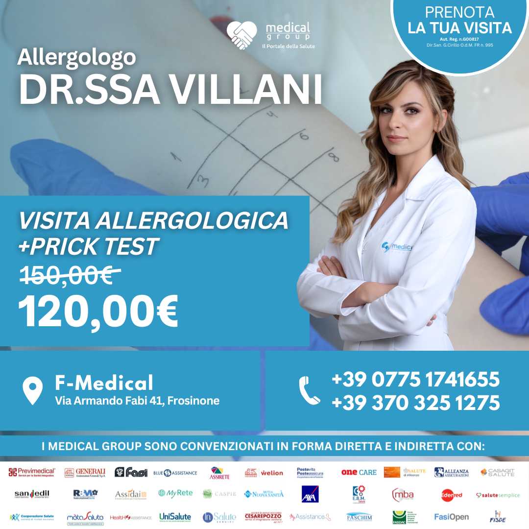 Tariffe del Mese Poliambulatorio F-Medical Frosinone VISITA ALLERGOLOGICA + TEST - Dr.Villani