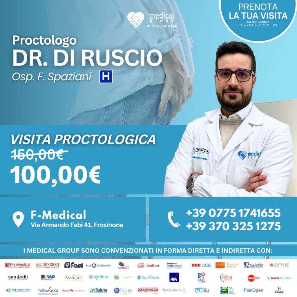 Tariffe del Mese Poliambulatorio F-Medical Frosinone Visita Proctologica - Dr. Di Ruscio