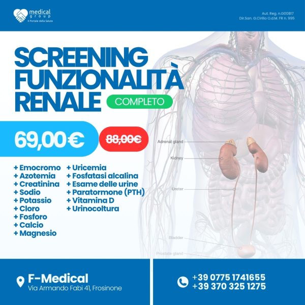 F-MEDICAL PROMO PACCHETTI ANALISI - Screening Funzionalità renale completo