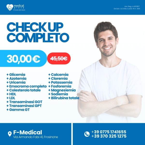 Check-up completo uomo: esami del laboratorio analisi F-Medical Group di Frosinone